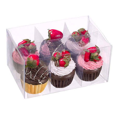 4 Inch H x 6 Inch W x 9 Inch L Assorted Fake Cupcake with Strawberry (6 Per/Box)