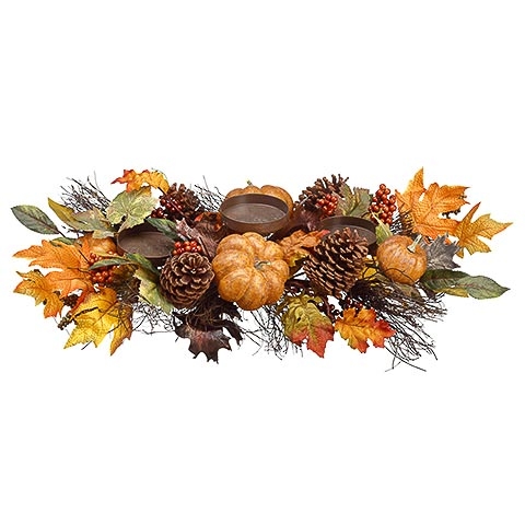 26 Inch Pumpkin/Berry/Fall Leaf Centerpiece With Candleholder