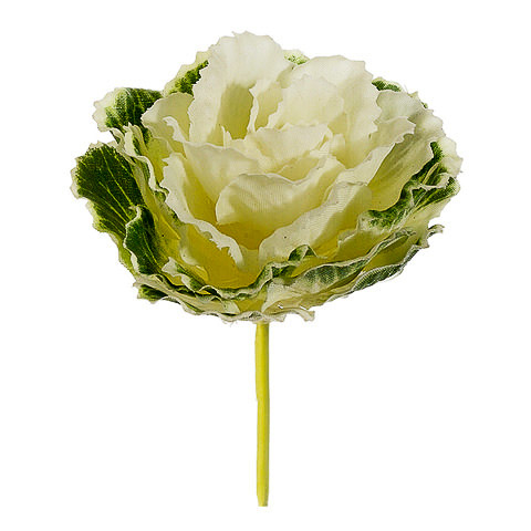 6 Inch Silk Cabbage Pick Cream Green
