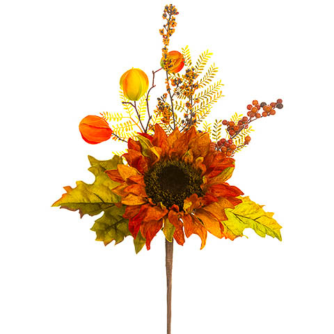 18 Inch Faux Pumpkin/Hydrangea/Sunflower Pick