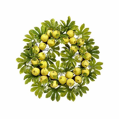 34 Inch Apple Blossom Faux Wreath Yellow Green