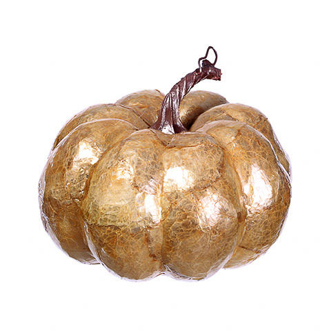 6.5 Inch Weighted Artificial Pumpkin Beige Gold