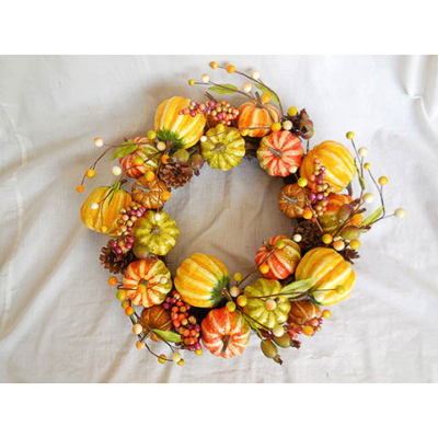 16 Inch Pumpkin Gourd Decorative Wreath Green Yellow